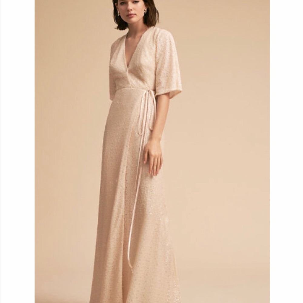 BHLDN White Sequin Wrap Dress